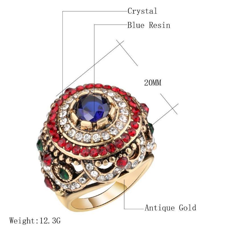 Bohème Plaqué Or Bague Opale Bleu Résine Cristal Creux Anneaux Cadeau Ethnique Pour Les Femmes