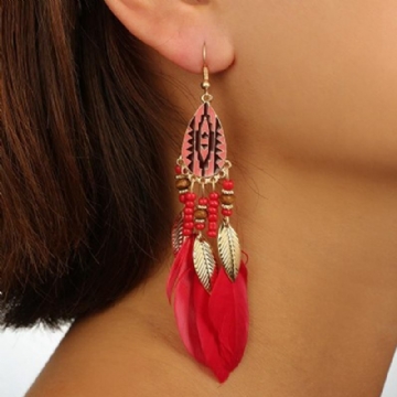 Bohème Plume Boucles D'oreilles Longues Glands Boucle D'oreille Rétro Femmes Oreille Goutte