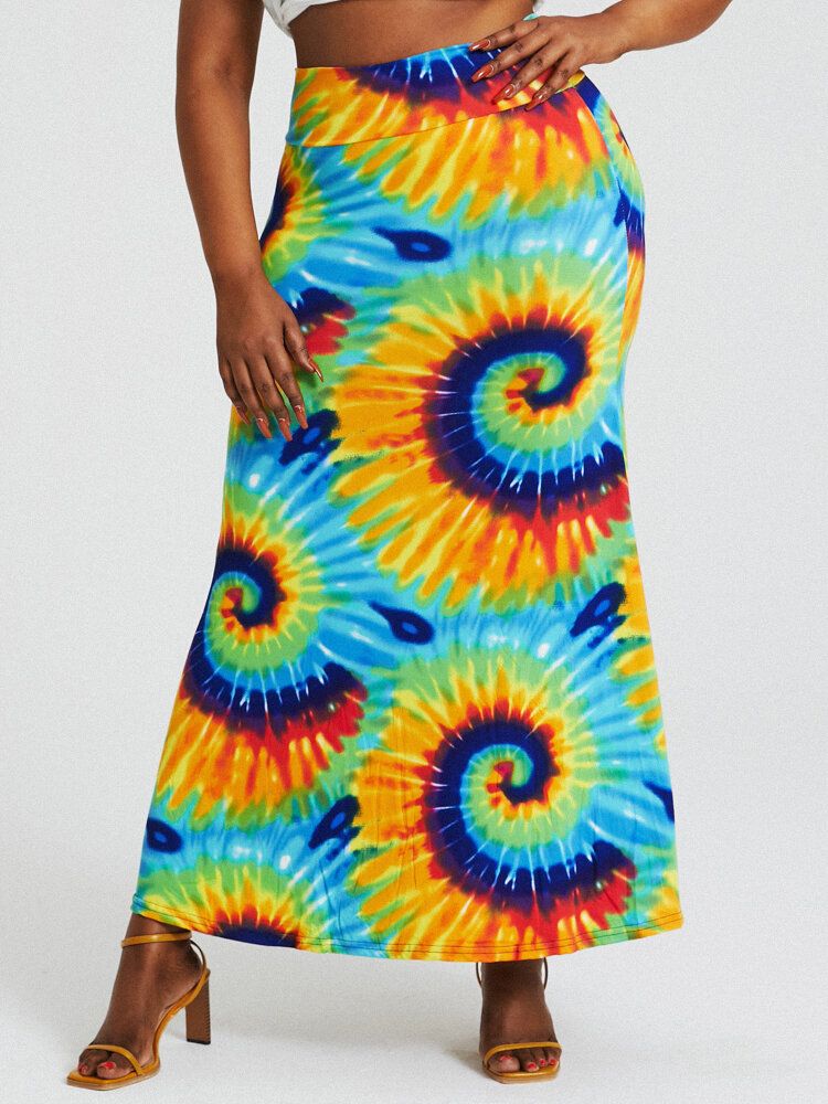 Bohême Tie Dye Imprimé Taille Haute Fesses Moulante Longue Jupe