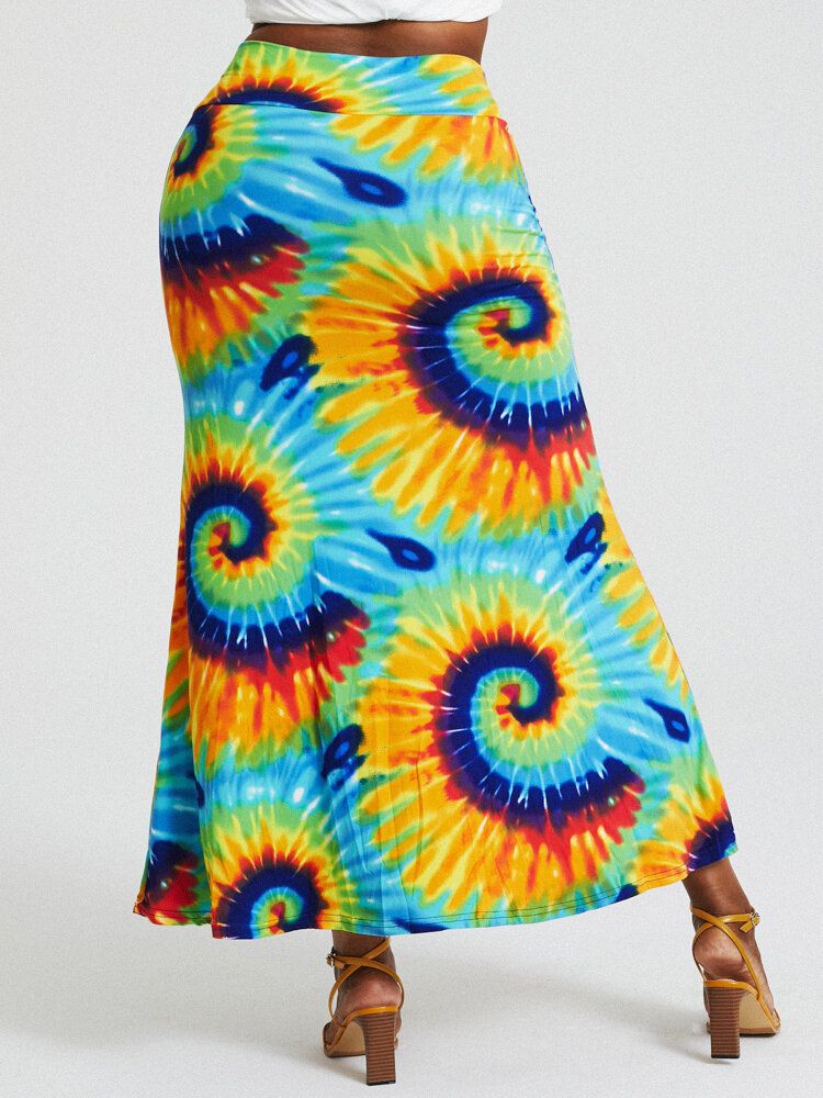 Bohême Tie Dye Imprimé Taille Haute Fesses Moulante Longue Jupe