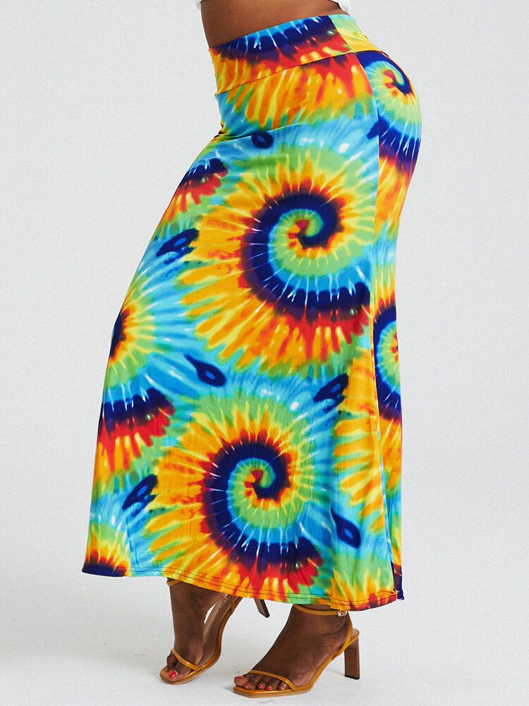 Bohême Tie Dye Imprimé Taille Haute Fesses Moulante Longue Jupe