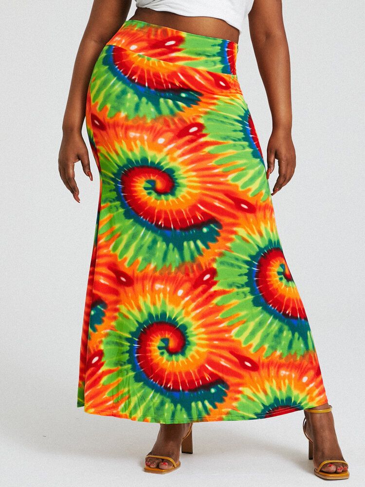 Bohême Tie Dye Imprimé Taille Haute Fesses Moulante Longue Jupe