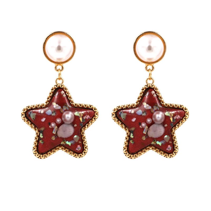 Bohemian Shell Star Earring Drop Strass Pearl Boucles D'oreilles Pour Les Femmes Beach Style