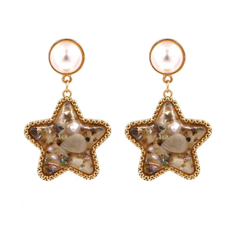 Bohemian Shell Star Earring Drop Strass Pearl Boucles D'oreilles Pour Les Femmes Beach Style