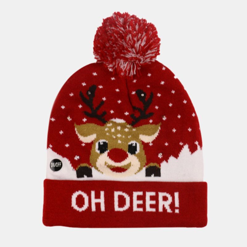 Bonhomme De Neige De Noël Elk Christmas Tree Cuffed Ball Knit Hat