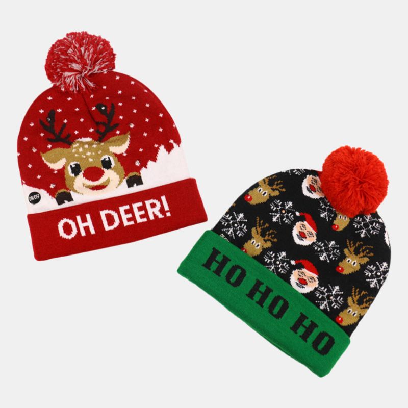 Bonhomme De Neige De Noël Elk Christmas Tree Cuffed Ball Knit Hat