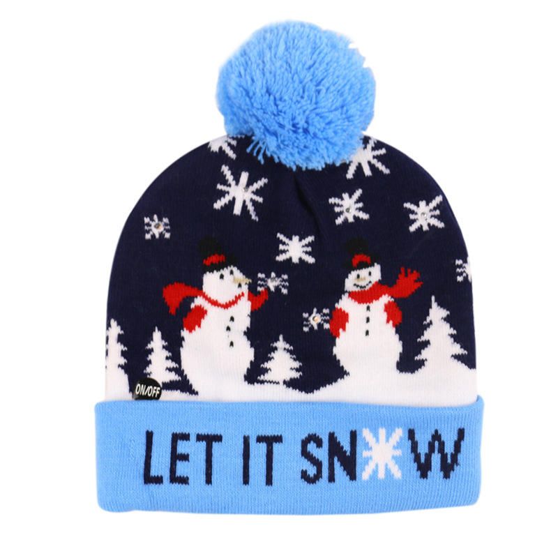 Bonhomme De Neige De Noël Elk Christmas Tree Cuffed Ball Knit Hat