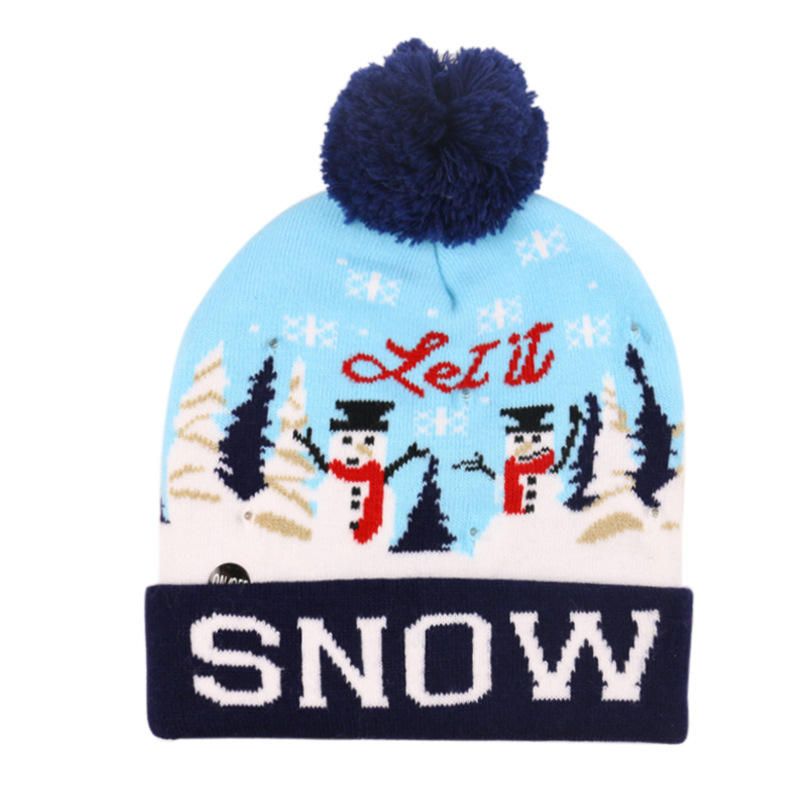 Bonhomme De Neige De Noël Elk Christmas Tree Cuffed Ball Knit Hat