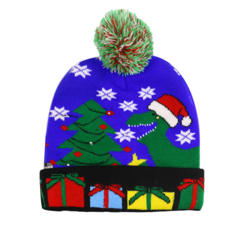 Bonhomme De Neige De Noël Elk Christmas Tree Cuffed Ball Knit Hat