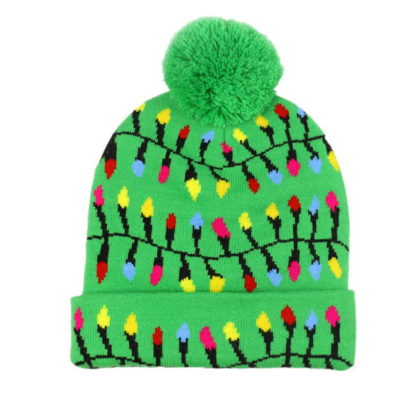 Bonhomme De Neige De Noël Elk Christmas Tree Cuffed Ball Knit Hat