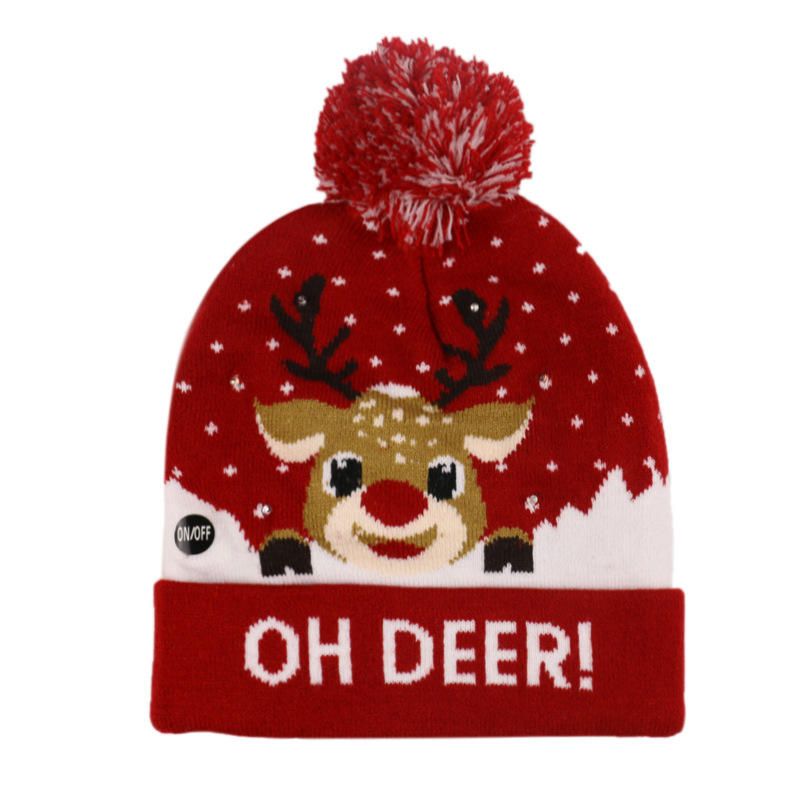 Bonhomme De Neige De Noël Elk Christmas Tree Cuffed Ball Knit Hat