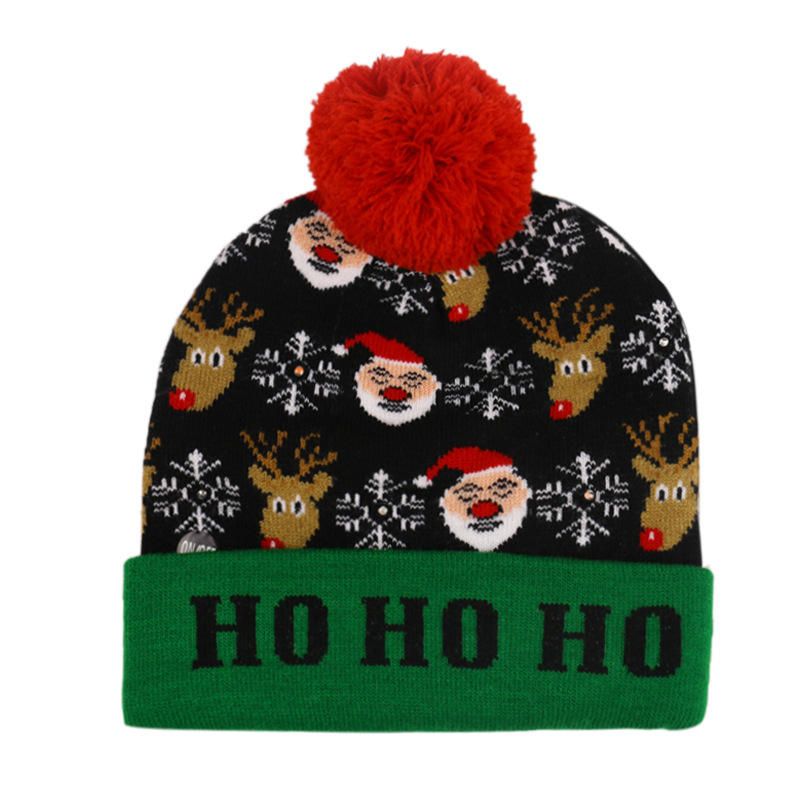 Bonhomme De Neige De Noël Elk Christmas Tree Cuffed Ball Knit Hat