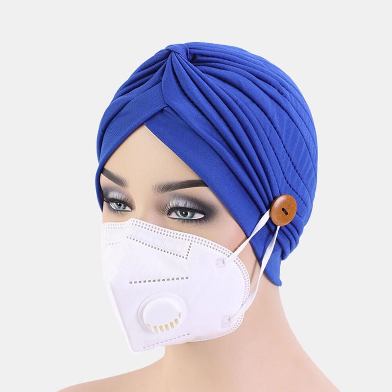 Bonnet De Couleur Unie Bouton De Style National Oreilles Montables Empêche L'étranglement Bandana