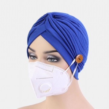 Bonnet De Couleur Unie Bouton De Style National Oreilles Montables Empêche L'étranglement Bandana