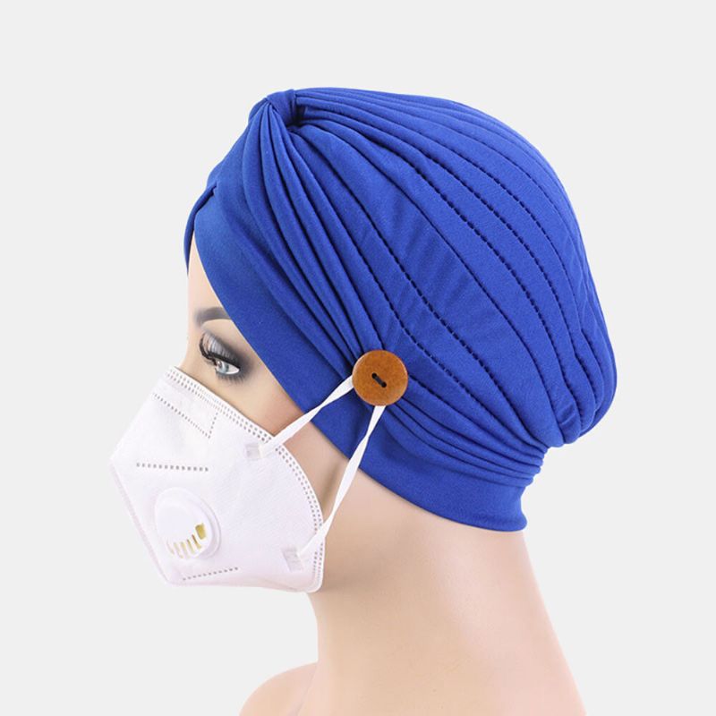 Bonnet De Couleur Unie Bouton De Style National Oreilles Montables Empêche L'étranglement Bandana