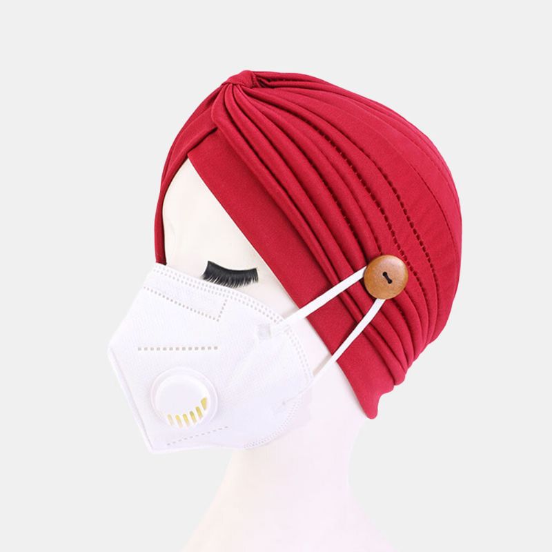 Bonnet De Couleur Unie Bouton De Style National Oreilles Montables Empêche L'étranglement Bandana