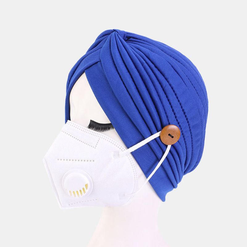 Bonnet De Couleur Unie Bouton De Style National Oreilles Montables Empêche L'étranglement Bandana