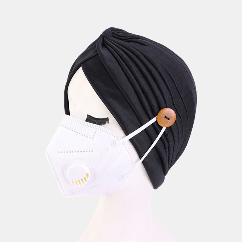 Bonnet De Couleur Unie Bouton De Style National Oreilles Montables Empêche L'étranglement Bandana