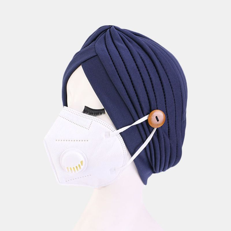 Bonnet De Couleur Unie Bouton De Style National Oreilles Montables Empêche L'étranglement Bandana