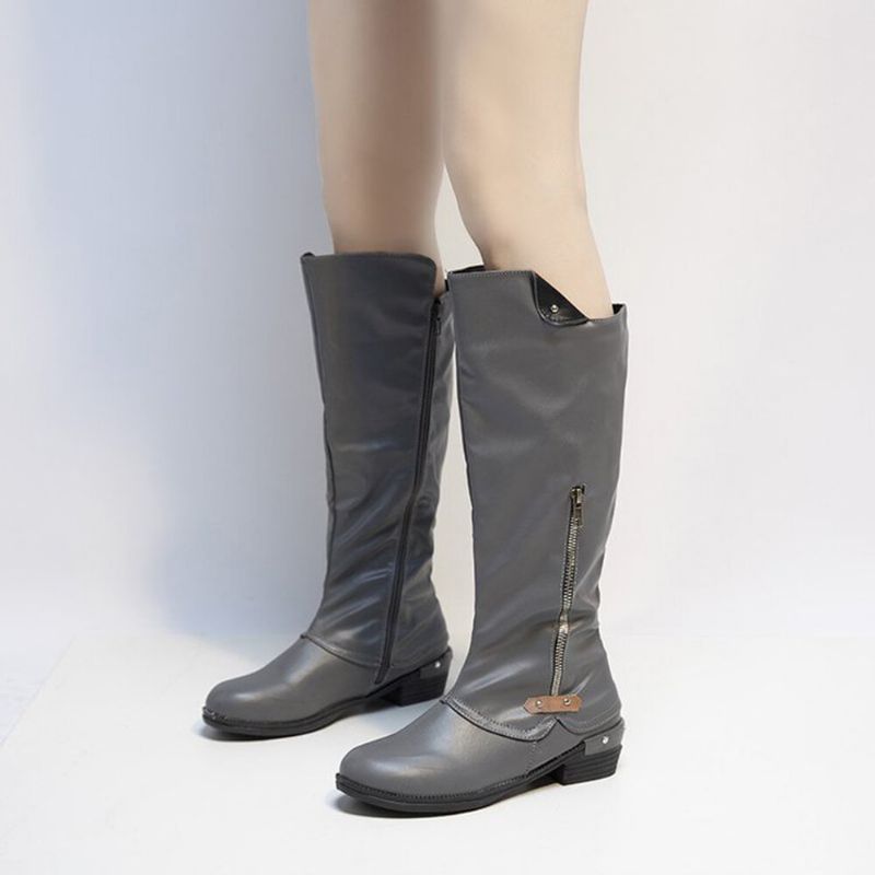 Bottes Au Genou À Talons Bas Et Bout Rond Pour Femmes