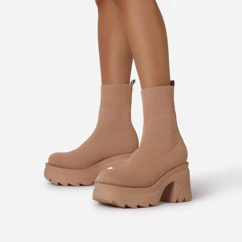 Bottes De Chaussette En Tricot Extensible À Talon Épais Pour Femmes De Grande Taille