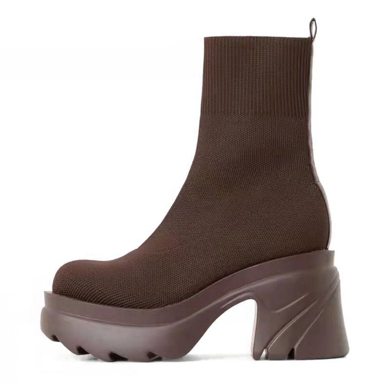 Bottes De Chaussette En Tricot Extensible À Talon Épais Pour Femmes De Grande Taille