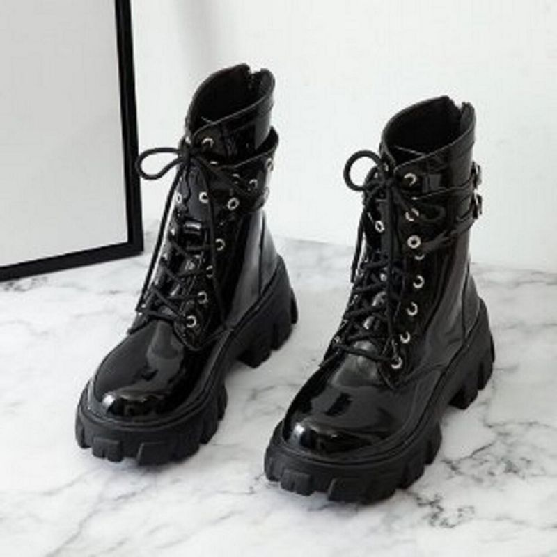 Bottes De Combat À Semelle Épaisse À Lacets Pour Femmes