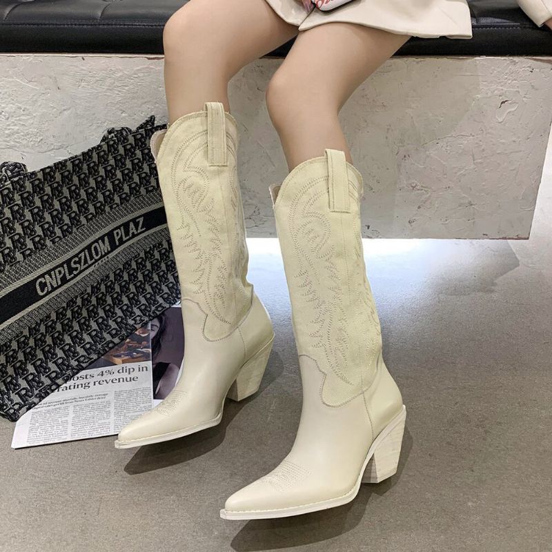 Bottes De Cow-boy À Bout Pointu Brodées Pour Femmes