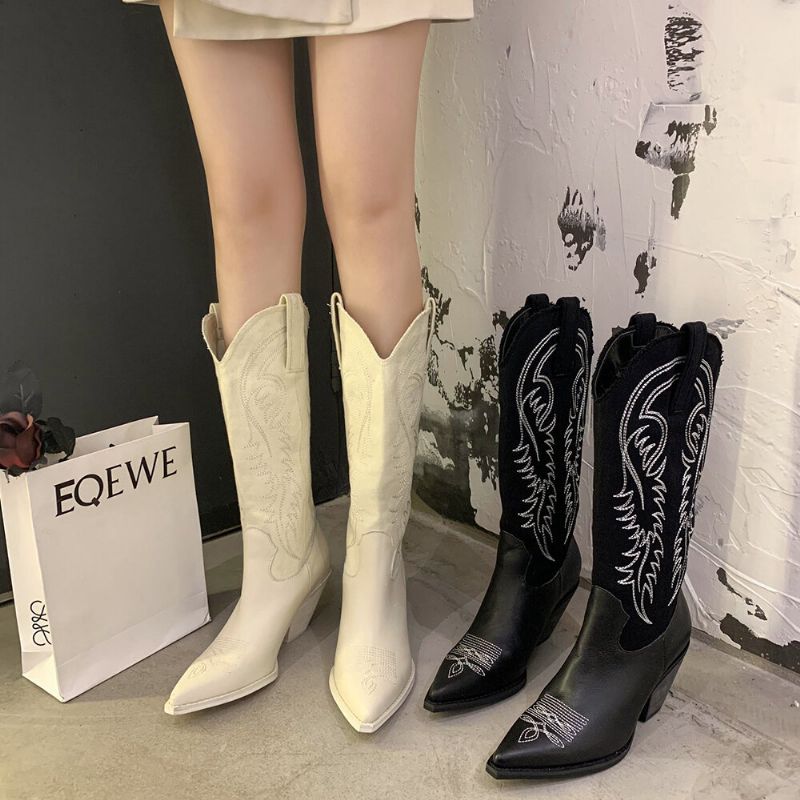 Bottes De Cow-boy À Bout Pointu Brodées Pour Femmes