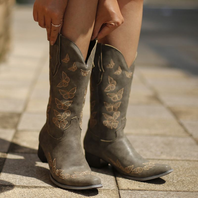 Bottes De Cow-boy Mi-mollet À Bout Pointu Pour Femmes De Grande Taille