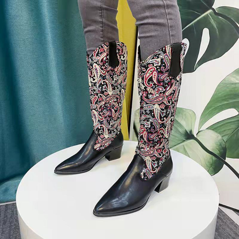 Bottes De Cow-boy À Talons Épais Et À Motif Cachemire Ethnique Pour Femmes De Grande Taille