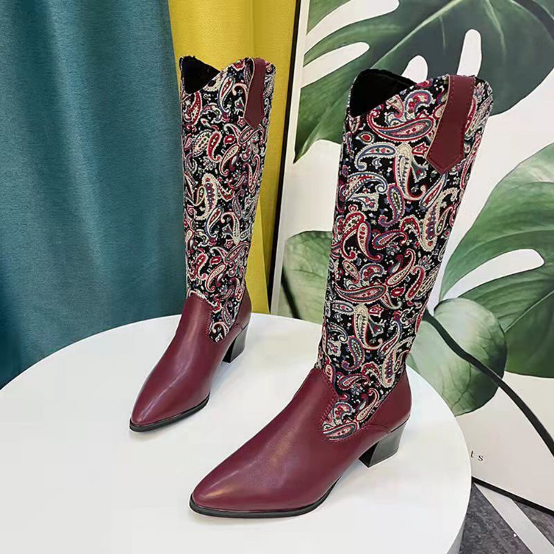 Bottes De Cow-boy À Talons Épais Et À Motif Cachemire Ethnique Pour Femmes De Grande Taille