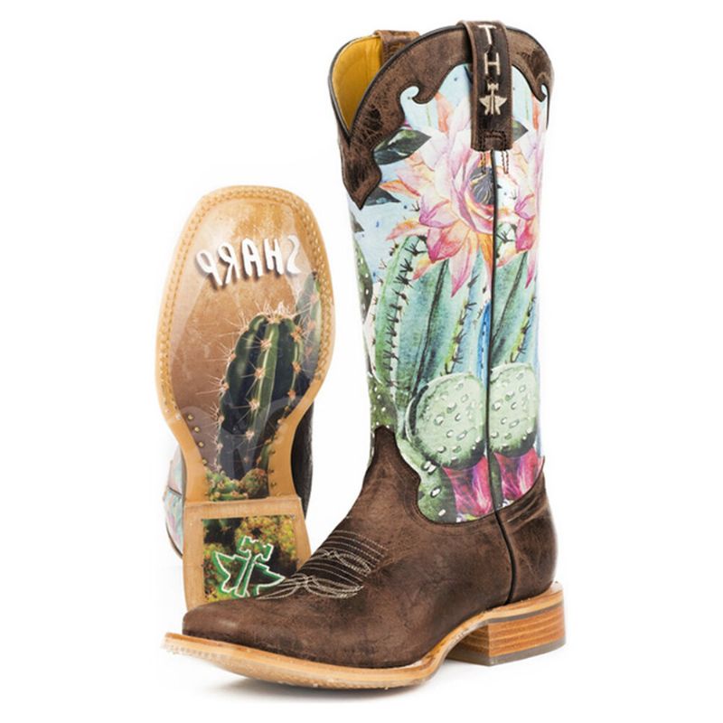 Bottes De Cowboy À Enfiler À Bout Carré Et Imprimé Floral Rétro Pour Femmes