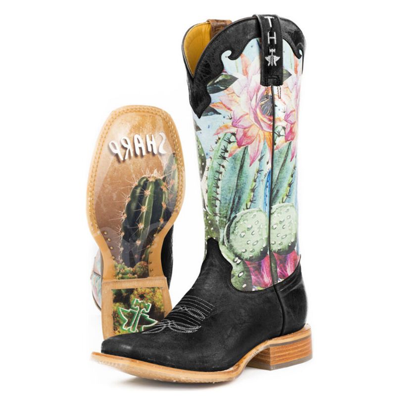 Bottes De Cowboy À Enfiler À Bout Carré Et Imprimé Floral Rétro Pour Femmes