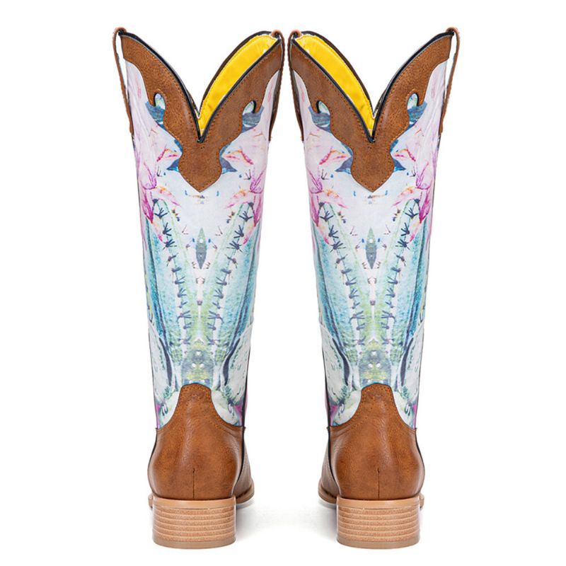 Bottes De Cowboy À Enfiler À Bout Carré Et Imprimé Floral Rétro Pour Femmes