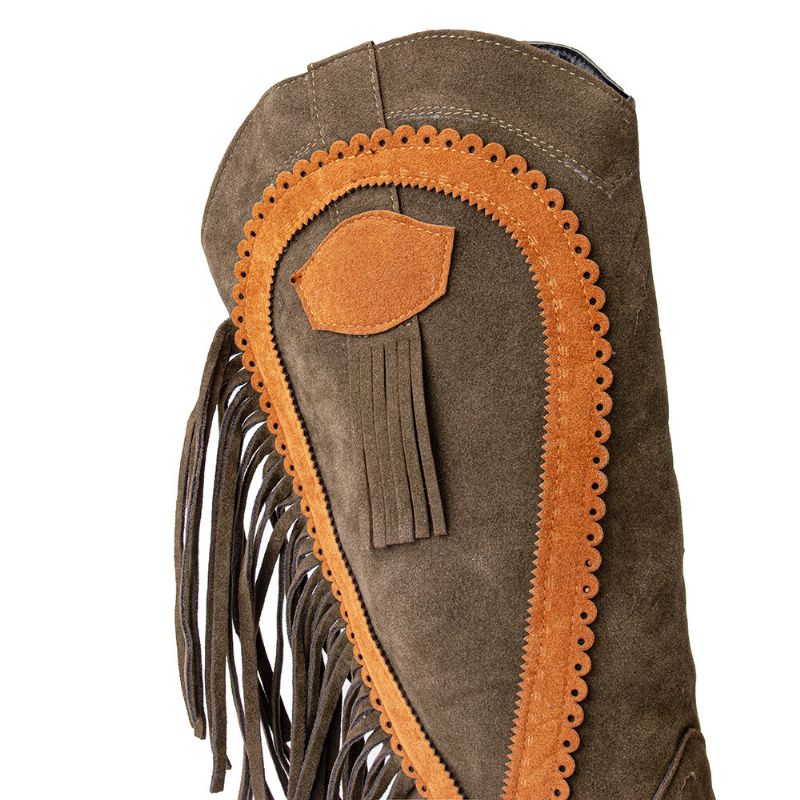 Bottes De Cowboy Mi-mollet À Bout Pointu Et À Pompon Pour Femme