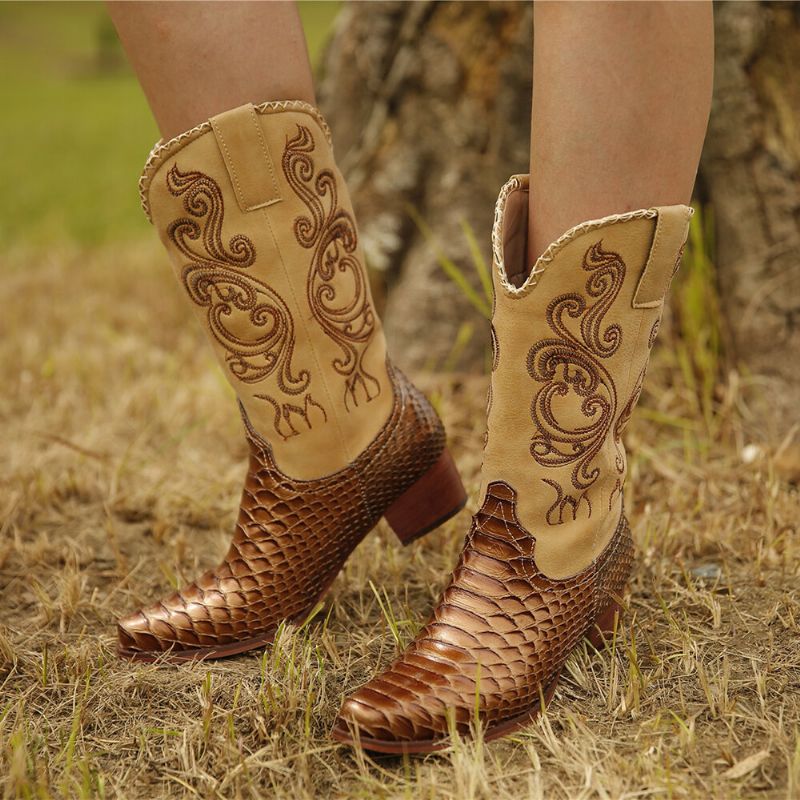 Bottes De Cowboy Mi-mollet Brodées Pour Femmes De Grande Taille