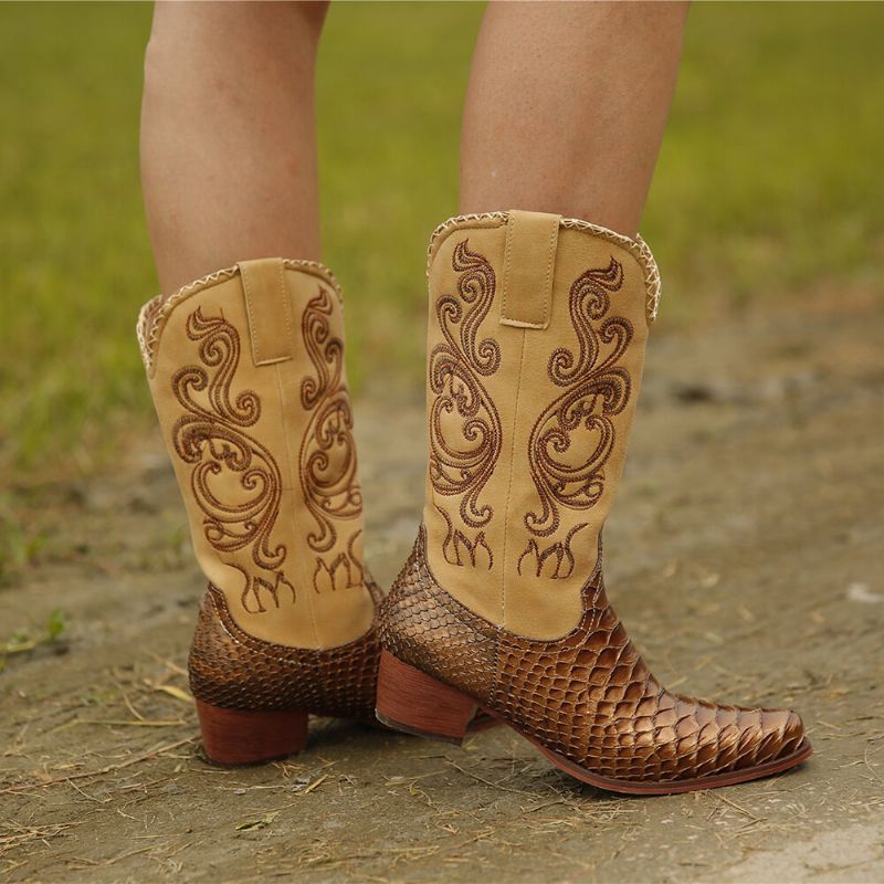 Bottes De Cowboy Mi-mollet Brodées Pour Femmes De Grande Taille