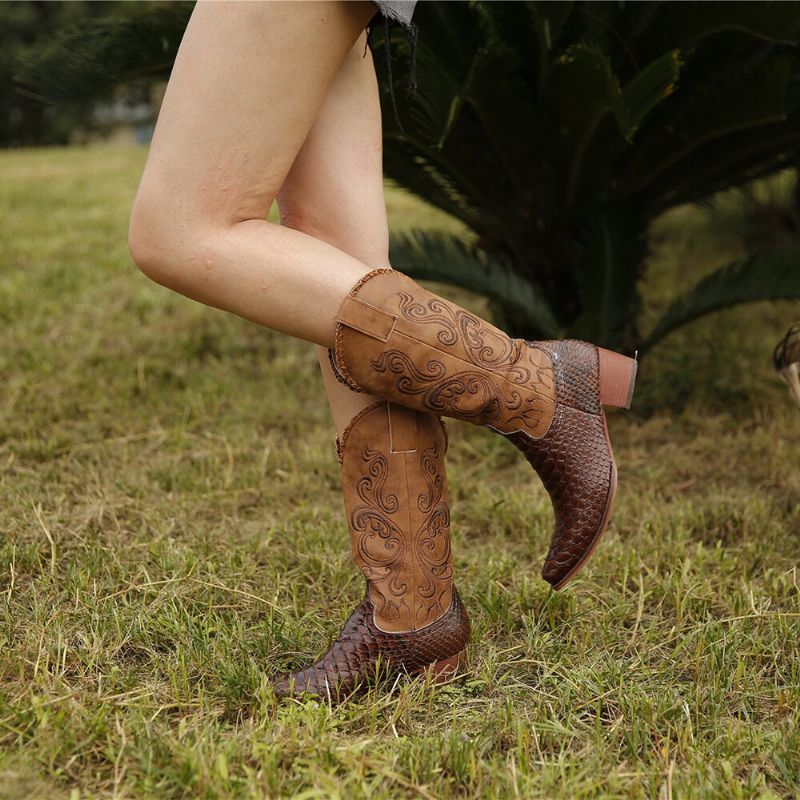 Bottes De Cowboy Mi-mollet Brodées Pour Femmes De Grande Taille