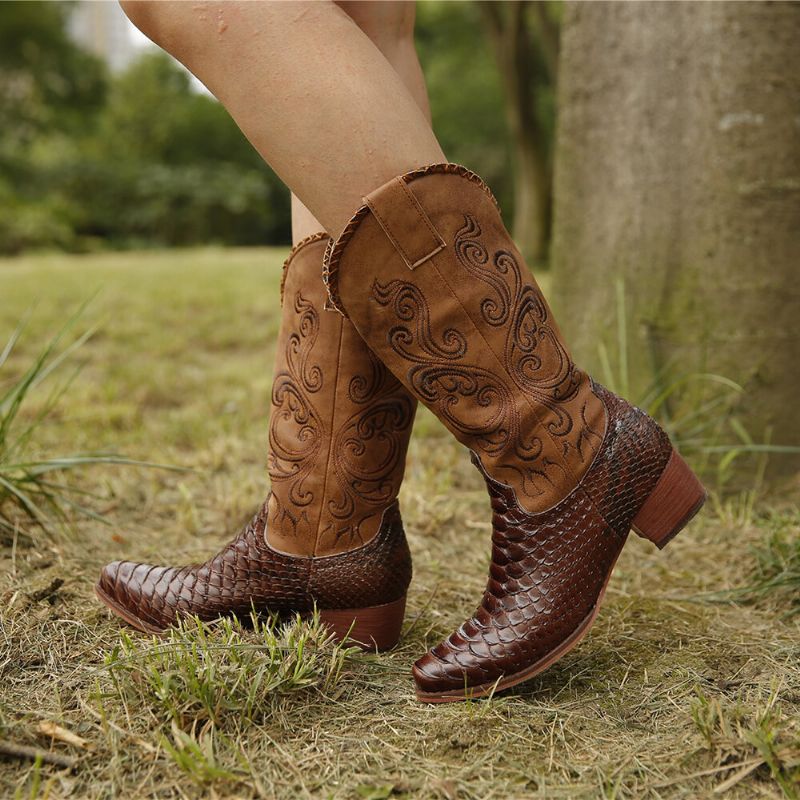 Bottes De Cowboy Mi-mollet Brodées Pour Femmes De Grande Taille