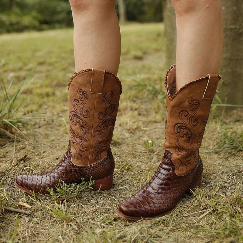 Bottes De Cowboy Mi-mollet Brodées Pour Femmes De Grande Taille