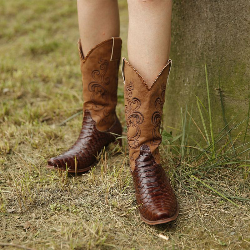 Bottes De Cowboy Mi-mollet Brodées Pour Femmes De Grande Taille