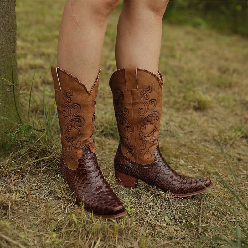 Bottes De Cowboy Mi-mollet Brodées Pour Femmes De Grande Taille