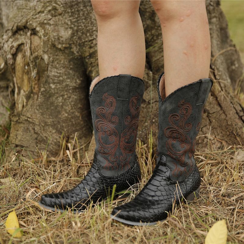 Bottes De Cowboy Mi-mollet Brodées Pour Femmes De Grande Taille