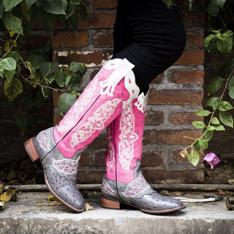 Bottes De Cowboy Mi-mollet Brodées De Fleurs Rétro Pour Femmes De Grande Taille