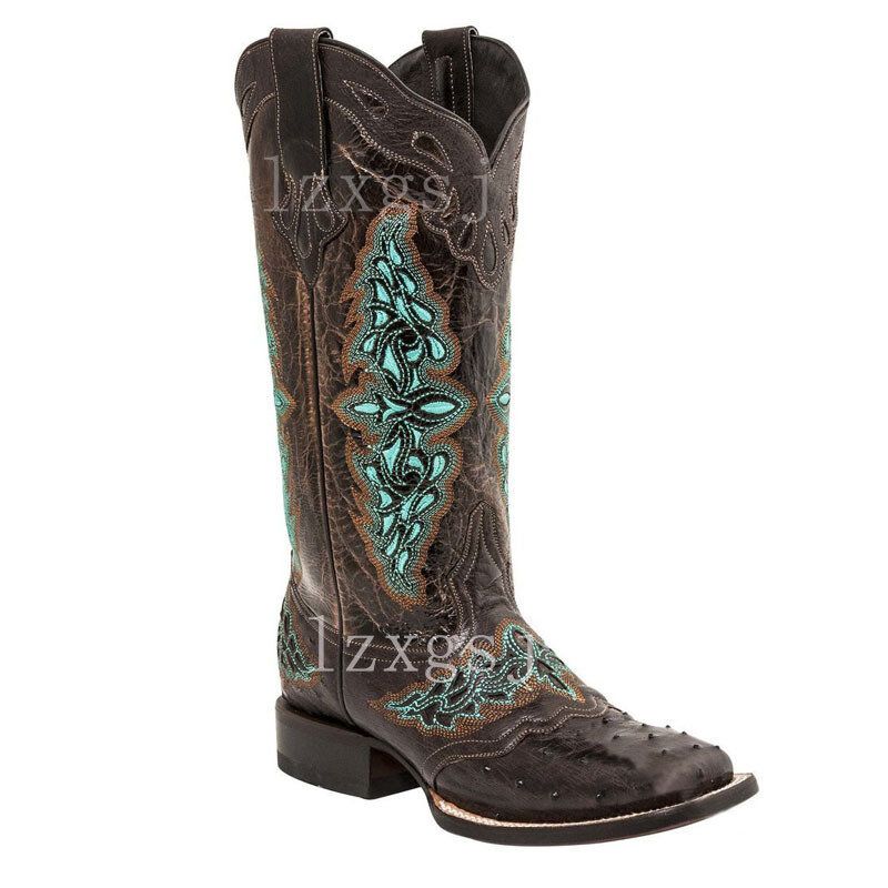 Bottes De Cowboy Mi-mollet Brodées De Fleurs Rétro Pour Femmes De Grande Taille