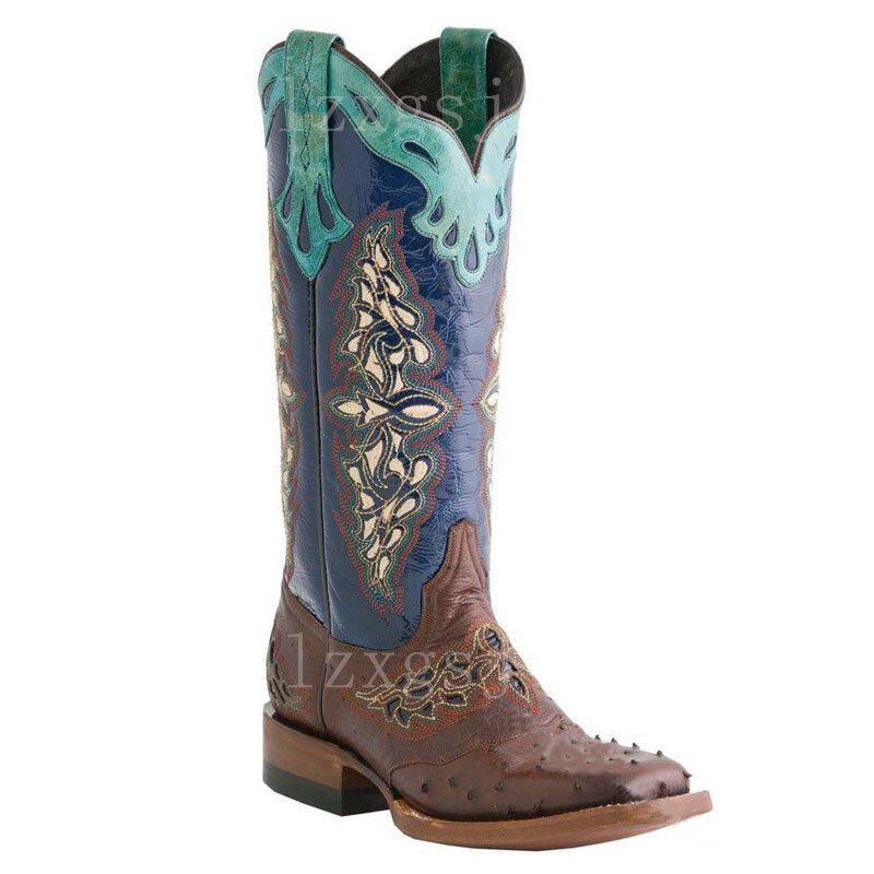 Bottes De Cowboy Mi-mollet Brodées De Fleurs Rétro Pour Femmes De Grande Taille