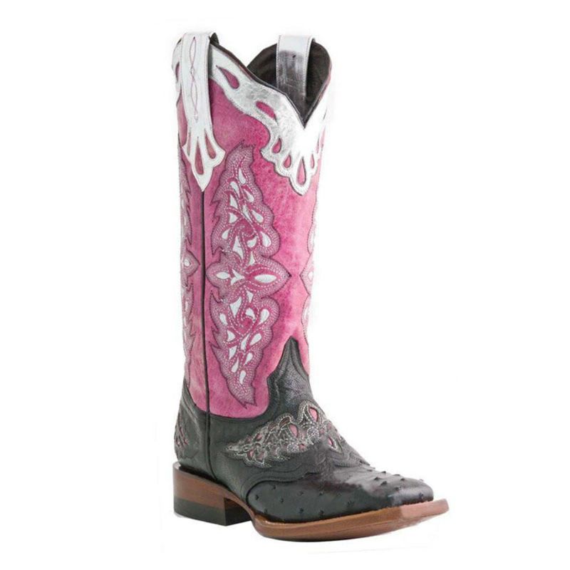 Bottes De Cowboy Mi-mollet Brodées De Fleurs Rétro Pour Femmes De Grande Taille