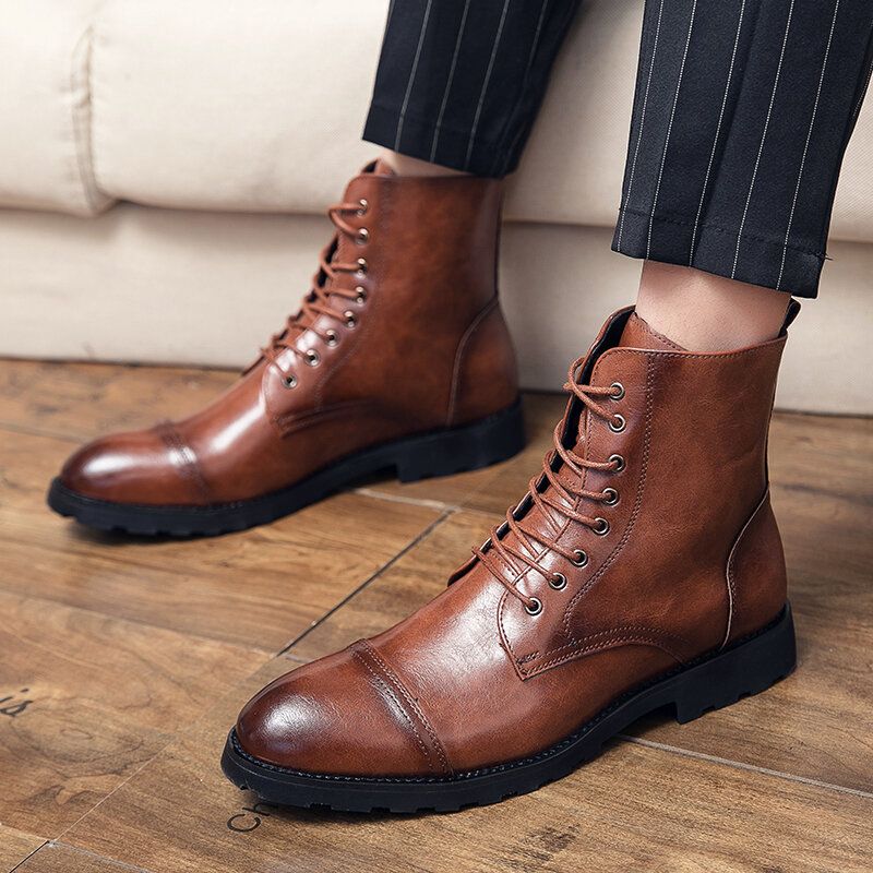 Bottes Décontractées À Lacets En Cuir De Vachette Pour Hommes