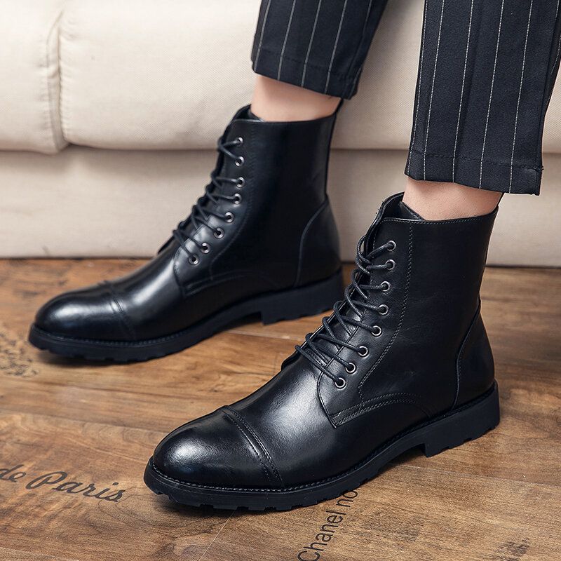 Bottes Décontractées À Lacets En Cuir De Vachette Pour Hommes